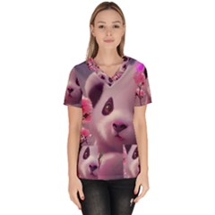 Panda Endangered Protected Bamboo National Treasure Women s V-neck Scrub Top by Pakemis