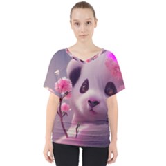 Panda Endangered Protected Bamboo National Treasure V-neck Dolman Drape Top by Pakemis