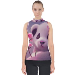 Panda Endangered Protected Bamboo National Treasure Mock Neck Shell Top by Pakemis