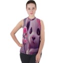 Panda Endangered Protected Bamboo National Treasure Mock Neck Chiffon Sleeveless Top View1