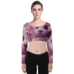 Panda Endangered Protected Bamboo National Treasure Velvet Long Sleeve Crop Top by Pakemis