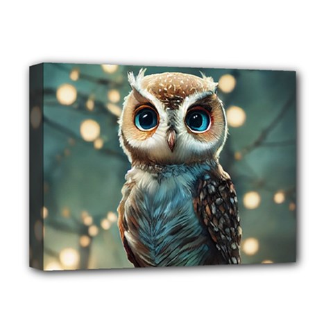 Owl Bird Bird Of Prey Ornithology Animal Deluxe Canvas 16  X 12  (stretched)  by Pakemis