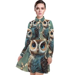 Owl Bird Bird Of Prey Ornithology Animal Long Sleeve Chiffon Shirt Dress by Pakemis