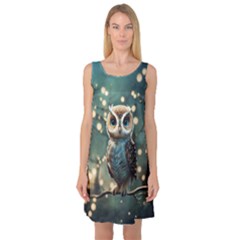 Owl Bird Bird Of Prey Ornithology Animal Sleeveless Satin Nightdress by Pakemis