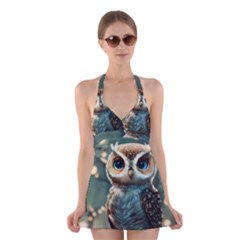 Owl Bird Bird Of Prey Ornithology Animal Halter Dress Swimsuit  by Pakemis