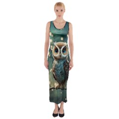 Owl Bird Bird Of Prey Ornithology Animal Fitted Maxi Dress by Pakemis