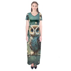 Owl Bird Bird Of Prey Ornithology Animal Short Sleeve Maxi Dress by Pakemis