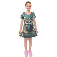 Owl Bird Bird Of Prey Ornithology Animal Kids  Short Sleeve Velvet Dress by Pakemis