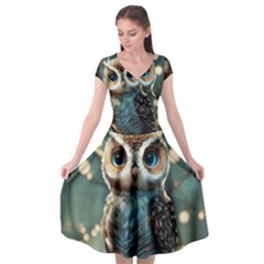 Owl Bird Bird Of Prey Ornithology Animal Cap Sleeve Wrap Front Dress by Pakemis