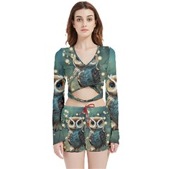 Owl Bird Bird Of Prey Ornithology Animal Velvet Wrap Crop Top And Shorts Set by Pakemis