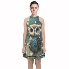 Owl Bird Bird Of Prey Ornithology Animal Velvet Halter Neckline Dress  by Pakemis