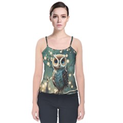 Owl Bird Bird Of Prey Ornithology Animal Velvet Spaghetti Strap Top by Pakemis