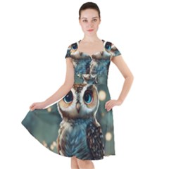 Owl Bird Bird Of Prey Ornithology Animal Cap Sleeve Midi Dress by Pakemis