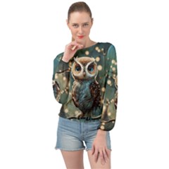 Owl Bird Bird Of Prey Ornithology Animal Banded Bottom Chiffon Top by Pakemis