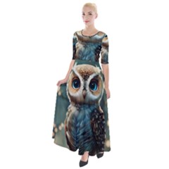 Owl Bird Bird Of Prey Ornithology Animal Half Sleeves Maxi Dress by Pakemis