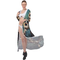 Owl Bird Bird Of Prey Ornithology Animal Maxi Chiffon Beach Wrap by Pakemis