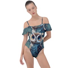 Owl Bird Bird Of Prey Ornithology Animal Frill Detail One Piece Swimsuit by Pakemis