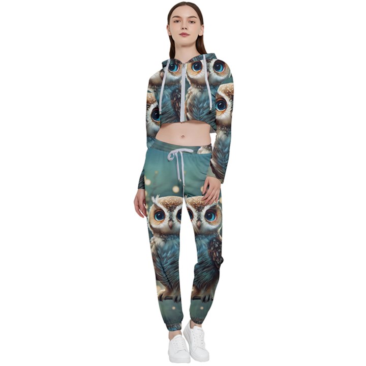 Owl Bird Bird Of Prey Ornithology Animal Cropped Zip Up Lounge Set