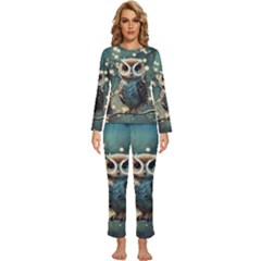 Owl Bird Bird Of Prey Ornithology Animal Womens  Long Sleeve Lightweight Pajamas Set by Pakemis