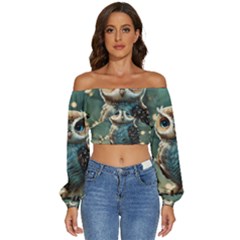 Owl Bird Bird Of Prey Ornithology Animal Long Sleeve Crinkled Weave Crop Top by Pakemis