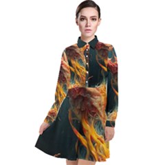 Flame Deep Sea Underwater Creature Wild Long Sleeve Chiffon Shirt Dress by Pakemis