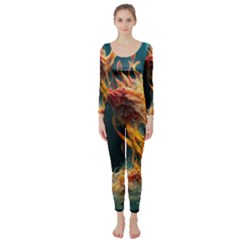 Flame Deep Sea Underwater Creature Wild Long Sleeve Catsuit by Pakemis