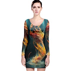 Flame Deep Sea Underwater Creature Wild Long Sleeve Velvet Bodycon Dress by Pakemis