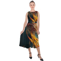 Flame Deep Sea Underwater Creature Wild Midi Tie-back Chiffon Dress by Pakemis