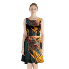 Flame Deep Sea Underwater Creature Wild Sleeveless Waist Tie Chiffon Dress by Pakemis