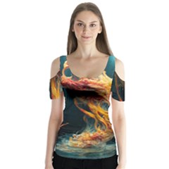 Flame Deep Sea Underwater Creature Wild Butterfly Sleeve Cutout Tee 