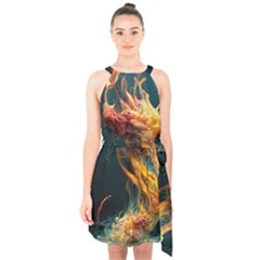 Flame Deep Sea Underwater Creature Wild Halter Collar Waist Tie Chiffon Dress by Pakemis