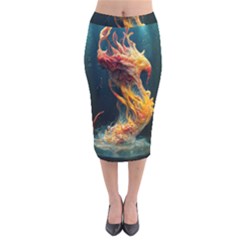 Flame Deep Sea Underwater Creature Wild Velvet Midi Pencil Skirt by Pakemis