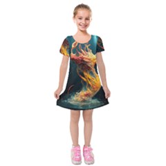 Flame Deep Sea Underwater Creature Wild Kids  Short Sleeve Velvet Dress by Pakemis