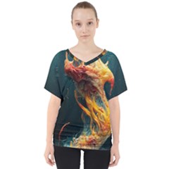 Flame Deep Sea Underwater Creature Wild V-neck Dolman Drape Top by Pakemis