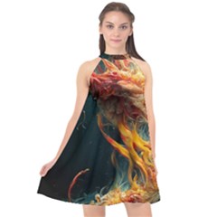 Flame Deep Sea Underwater Creature Wild Halter Neckline Chiffon Dress  by Pakemis