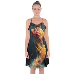 Flame Deep Sea Underwater Creature Wild Ruffle Detail Chiffon Dress by Pakemis