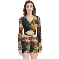 Flame Deep Sea Underwater Creature Wild Velvet Wrap Crop Top And Shorts Set by Pakemis