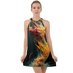 Flame Deep Sea Underwater Creature Wild Halter Tie Back Chiffon Dress by Pakemis