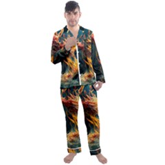 Flame Deep Sea Underwater Creature Wild Men s Long Sleeve Satin Pajamas Set