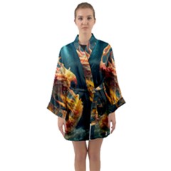 Flame Deep Sea Underwater Creature Wild Long Sleeve Satin Kimono by Pakemis