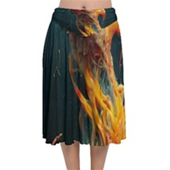 Flame Deep Sea Underwater Creature Wild Velvet Flared Midi Skirt by Pakemis