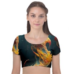 Flame Deep Sea Underwater Creature Wild Velvet Short Sleeve Crop Top  by Pakemis