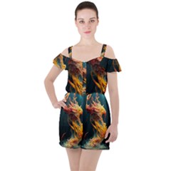 Flame Deep Sea Underwater Creature Wild Ruffle Cut Out Chiffon Playsuit by Pakemis