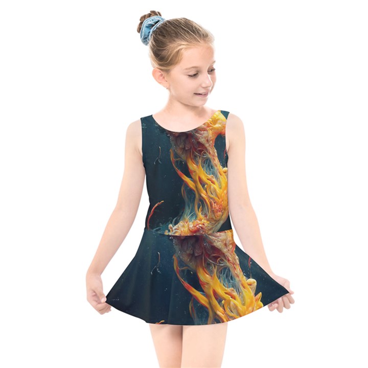 Flame Deep Sea Underwater Creature Wild Kids  Skater Dress Swimsuit