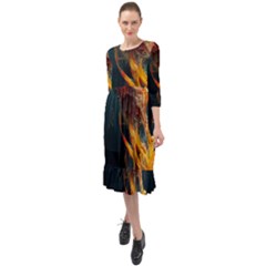 Flame Deep Sea Underwater Creature Wild Ruffle End Midi Chiffon Dress by Pakemis