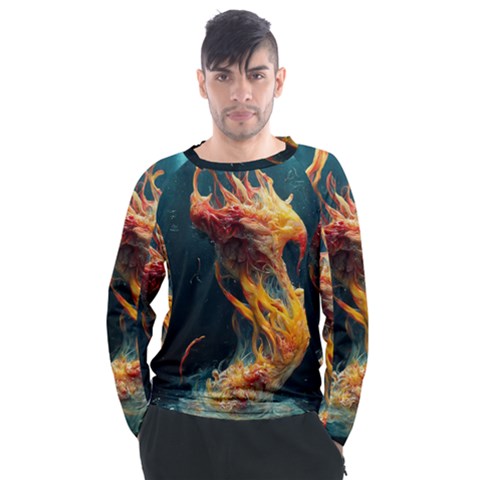 Flame Deep Sea Underwater Creature Wild Men s Long Sleeve Raglan Tee by Pakemis