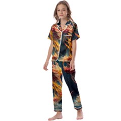 Flame Deep Sea Underwater Creature Wild Kids  Satin Short Sleeve Pajamas Set by Pakemis