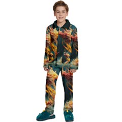 Flame Deep Sea Underwater Creature Wild Kids  Long Sleeve Velvet Pajamas Set by Pakemis