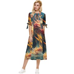 Flame Deep Sea Underwater Creature Wild Bow Sleeve Chiffon Midi Dress by Pakemis