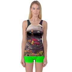 Astronaut Universe Planting Flowers Cosmos Jpg One Piece Boyleg Swimsuit